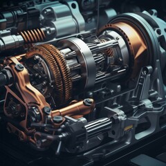 Robotic arm assembling a car engine