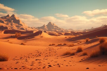 Fototapeta premium Digital desert with sand dunes and cacti