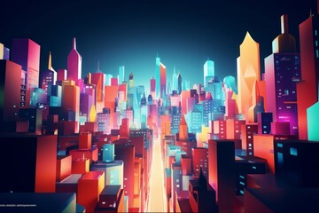 Abstract city with geometric shapes and bright colors