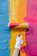 Person Painting Wall With Paint Roller