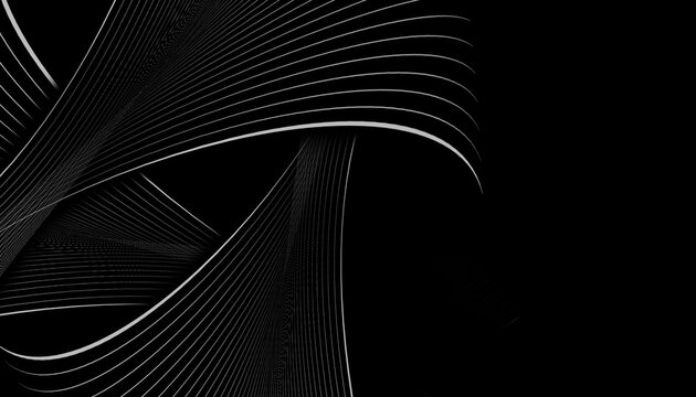 Design elements with white wavy lines and glowing, glittering lines that move softly. black backdrop modern style future technology concept. copy space
