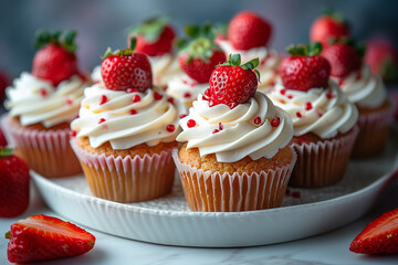 cupcakes with frosting topped with fresh strawberry