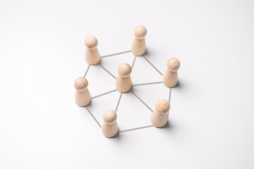 Circle of people interconnected by lines. cooperation, teamwork, training. Staff, community meeting. Collaboration and cooperation, participation. Social connections, joining to solve tasks