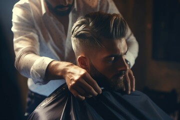 Hair stylist cutting client's hair in salon.