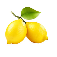 Two Lemon fruits hanging with branch and leaves isolated on white background. Clipping path.