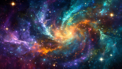 Fototapeta premium A fantastical galaxy with swirling colors, glowing stars, and cosmic dust