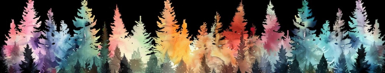 Colorful trees on black background