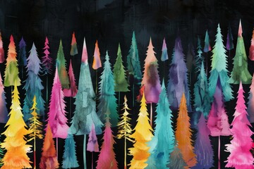 Vibrant Trees Painted in Various Colors - obrazy, fototapety, plakaty