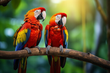 Obraz premium two scarlet macaws on a branch