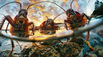 Several individuals surfing on a large ocean wave
