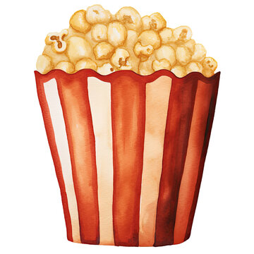recommend clip art: AI-generated watercolor Popcorn bucket clip art illustration. Isolated elements on a white background.