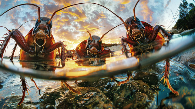 Several individuals surfing on a large ocean wave