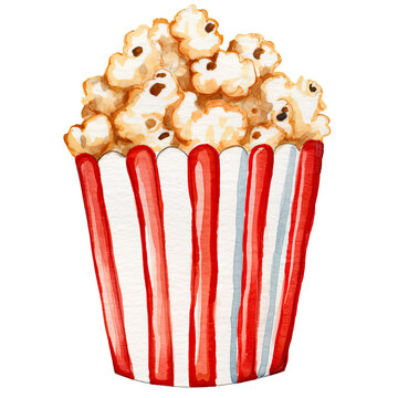 recommend clip art: AI-generated watercolor Popcorn bucket clip art illustration. Isolated elements on a white background.