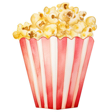 recommend clip art: AI-generated watercolor Popcorn bucket clip art illustration. Isolated elements on a white background.