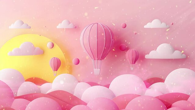 pink balloons on pink sky background artwork for background. seamless looping overlay 4k virtual video animation background