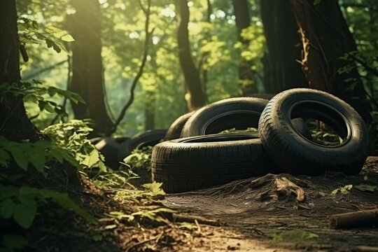 image of old car tires in the forest