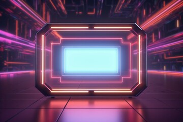 an image of a frame with neon outlines - obrazy, fototapety, plakaty