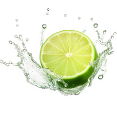 Fresh lime cut in half with water splash isolated on white background.