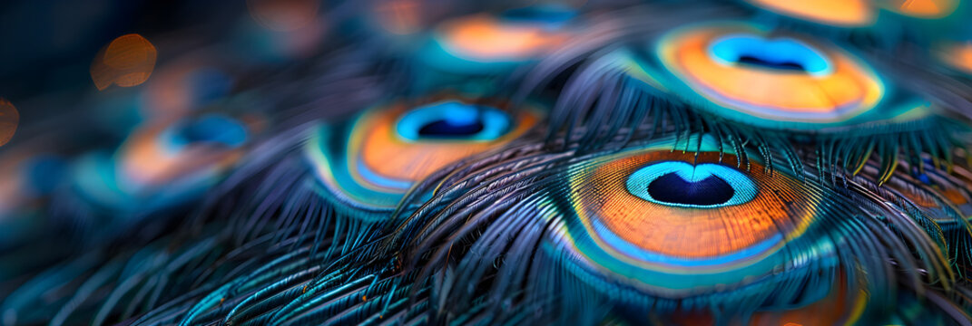 Fototapeta Beautiful Close-Up Peacock Green and Blue Luminosity, The vibrant patterns and structures of a peacock feather under magnification