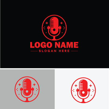 microphone Podcast record concept  music sound logo icon vector for business brand app icon microphone logo template