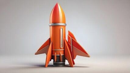 3D Rocket Icon in Orange and Red