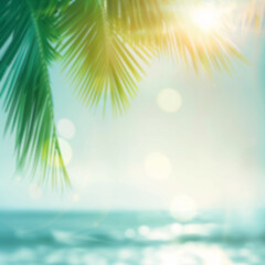 Fototapeta na wymiar Blur beautiful natural green palm leaves on tropical beach