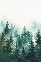 Misty Forest With Dense Trees
