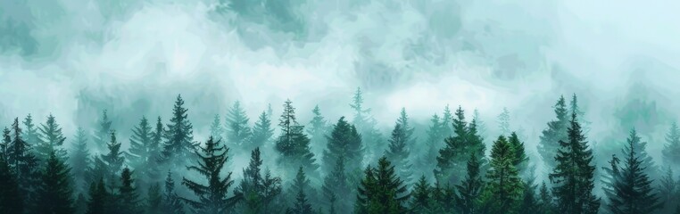 Fototapeta premium Dense Forest Landscape Painting
