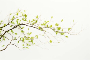 green branches of a tree against a white background