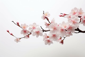 Fototapeta na wymiar bud bloomed cherry blossom against a white background