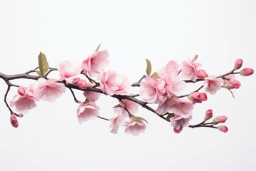 a branch of flowers with pink blossoms against a white background