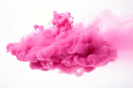 pink smoke against a white background of white clouds floating