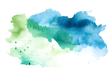 Blue and green gradient watercolor paint stain on white background.