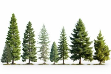 pine trees of different height on the white background