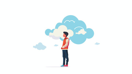 Man person and cloud Flat vector isolated on white background
