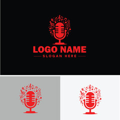 Fototapeta premium microphone Podcast record concept music sound logo icon vector for business brand app icon microphone logo template