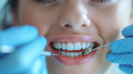 woman at dentist appointment face close up