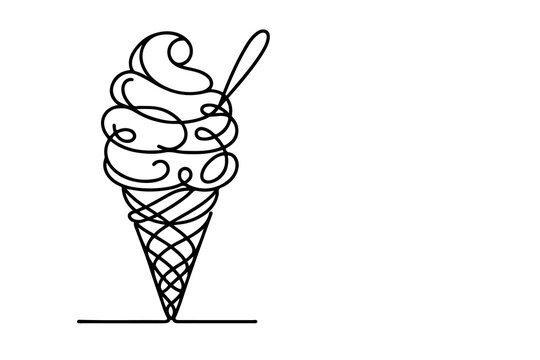 recommend clip art: Continuous one black line drawing of ice cream icon outline doodle summer concept vector illustration on white background