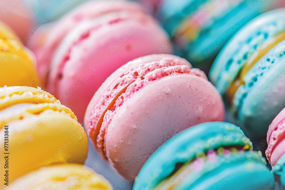 Poster a row of colorful macarons with different flavors
