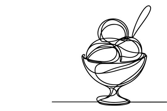 recommend clip art: Continuous one black line drawing of ice cream icon outline doodle summer concept vector illustration on white background