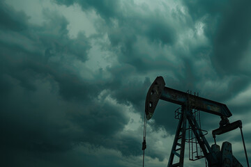 A large oil rig is standing in the middle of a stormy sky - Powered by Adobe