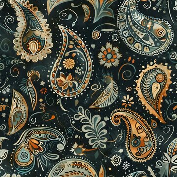 Bohemian Paisley seamless pattern with rich textures and earthy tones for a boho chic look. Seamless Pattern, Fabric Pattern, Tumbler wrap, Mug Wrap.