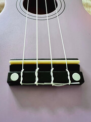 Ukulele Bridge and string.Parts of Hawaiian acoustic instrument.