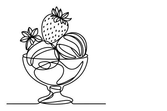 recommend clip art: Continuous one black line drawing of ice cream icon outline doodle summer concept vector illustration on white background