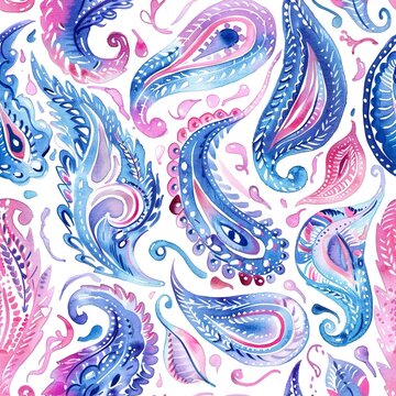 Watercolor Paisley seamless pattern, soft and flowing with a hand-painted look. Seamless Pattern, Fabric Pattern, Tumbler wrap, Mug Wrap.