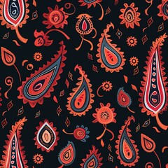 Folk art Paisley seamless pattern, inspired by handcrafted traditions and ethnic motifs. Seamless Pattern, Fabric Pattern, Tumbler wrap, Mug Wrap.