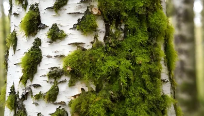 Foto auf Acrylglas Beautiful green moss on a birch closeup.  © Awais05