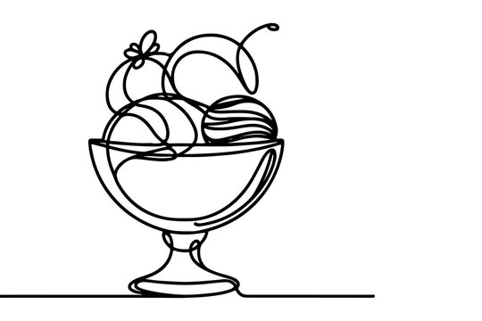 recommend clip art: Continuous one black line drawing of ice cream icon outline doodle summer concept vector illustration on white background