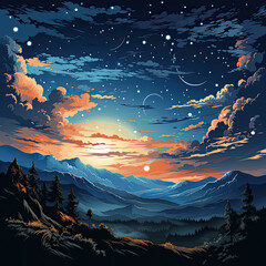 landscape with mountains and moon