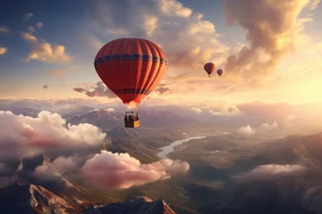 Foto auf Leinwand Group of people having a hot air balloon ride over a scenic landscape. © Michael Böhm